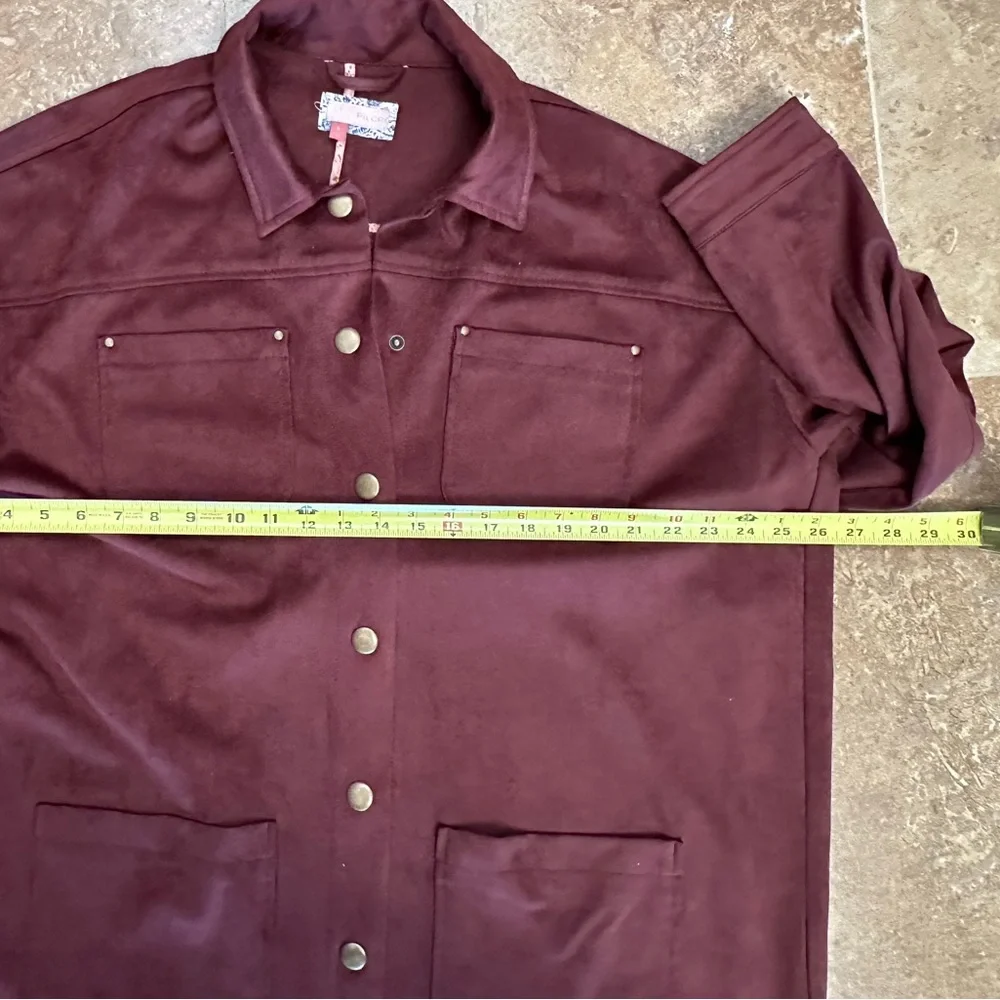 Oversized a Anthropology Pilot sz SM duster in rose faux suede soft cozy snaps - Picture 7 of 8